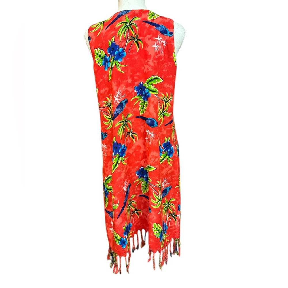 In Gear Red Blue Hawaiian Cover Up Beach Tropical Parrot Shift Dress Medium - Picture 3 of 7